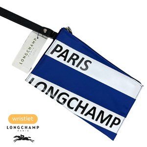 NWT Longchamp Paris Wristlet Bag Top Zip Pouch Blue Pochette Travel Bag Organize